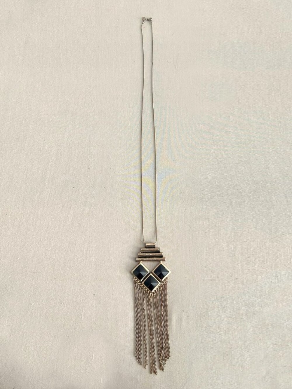 Aldo Art Deco Long Gold Statement Necklace